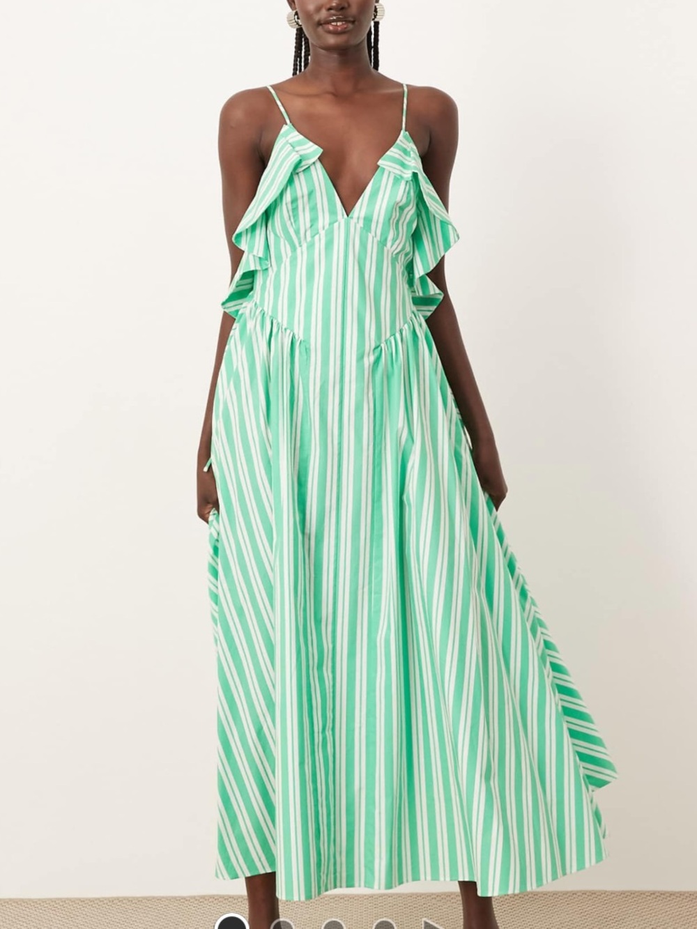 ARRANGE Cotton Frill Detail Open Back Green Stripe Dress